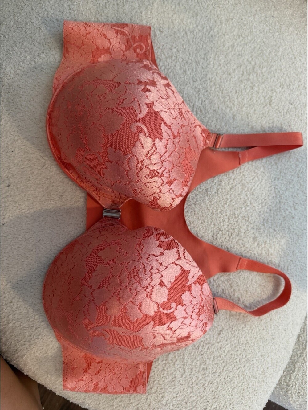 Soma Vanishing Back Full Coverage Front Close Lace Bra 42C Coral Pink